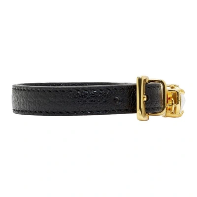 Shop Miu Miu Black Leather Crystal Bracelet In F0002 Black