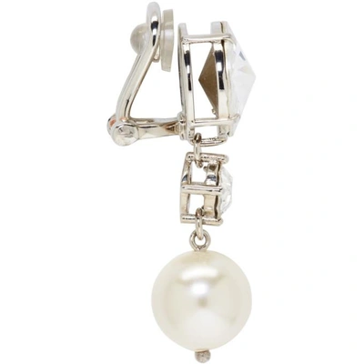 Shop Miu Miu Silver Crystal And Pearl Clip-on Earrings In F0qcd Cream