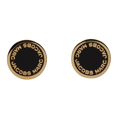Shop Marc Jacobs Gold And Black Logo Stud Earrings In 062 Blk/oro