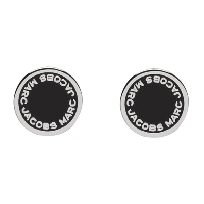 Shop Marc Jacobs Silver And Black Logo Stud Earrings In 068 Blk/arg