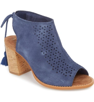 Shop Toms Elba Peep-toe Bootie In Cadet Blue Suede