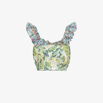 Shop All Things Mochi Selina Ruffle Trim Crop Top In Green