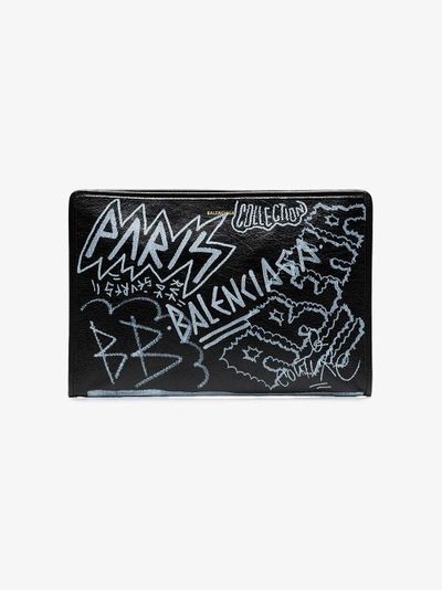 Shop Balenciaga 'bazar Grafitti' Clutch In Black