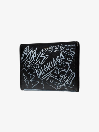 Shop Balenciaga 'bazar Grafitti' Clutch In Black