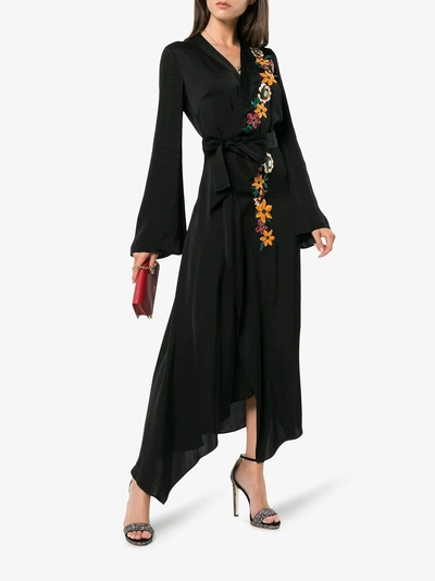 Shop Etro Flower Embroidery Wrap Dress In Black