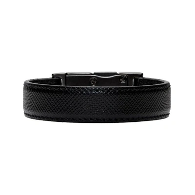 Shop Prada Black Saffiano Press-release Bracelet In F0002