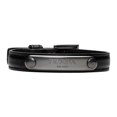 Shop Prada Black Saffiano Id Bracelet In F0002
