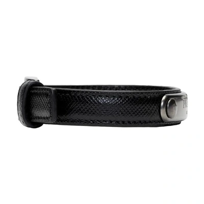 Shop Prada Black Saffiano Id Bracelet In F0002