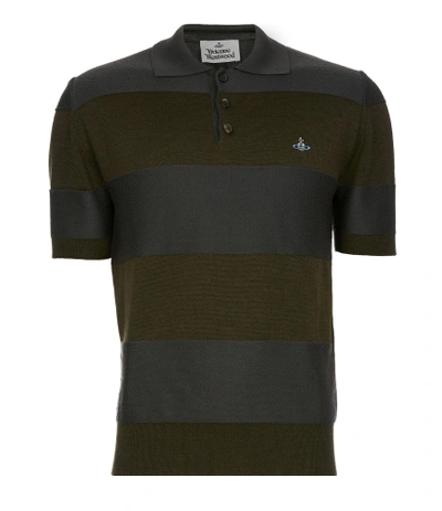 Shop Vivienne Westwood Knitted Polo In Green/grey Stripes