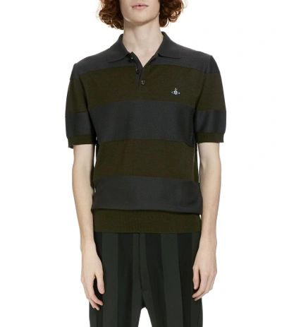 Shop Vivienne Westwood Knitted Polo In Green/grey Stripes