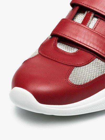 Shop Prada Red, Grey And White America's Cup Leather Sneakers