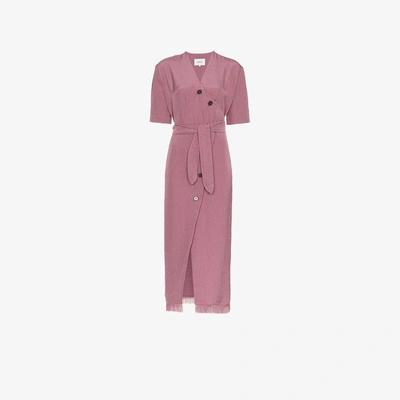 Shop Nanushka Fave V-neck Short Sleeve Wrap Dress In Pink/purple