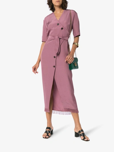 Shop Nanushka Fave V-neck Short Sleeve Wrap Dress In Pink/purple