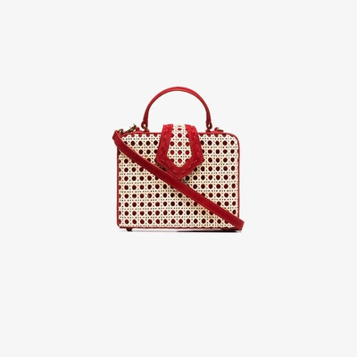 Shop Mehry Mu Red Fey Small Suede Straw Box Bag