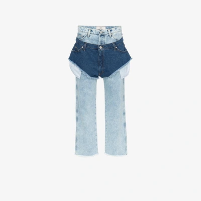 Shop Natasha Zinko High Waisted Jeans With A Denim Shorts Layer In Blue