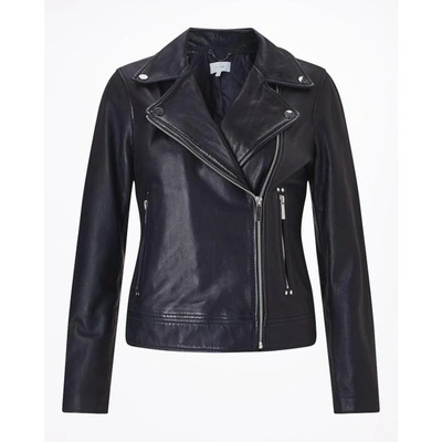 Shop Jigsaw Clean Leather Biker Jacket In Navy