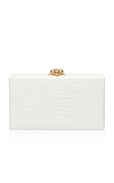 Shop Edie Parker Jean Box Clutch In Croc Embossed Patent In White