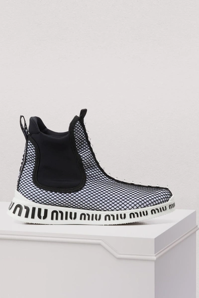 Shop Miu Miu Miu Sole High Sock Sneakers In White/black