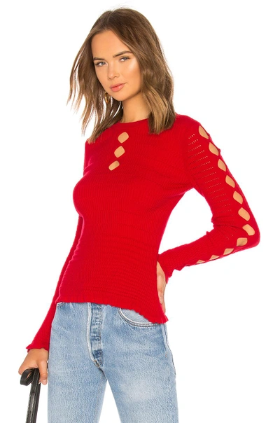 Shop Kenzo Fitted Lacehole Sweater In Medium Red