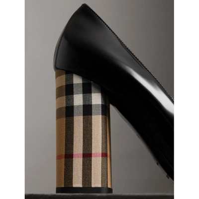 Shop Burberry Patent Leather And Vintage Check Block-heel Pumps In Black