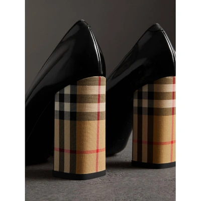 Shop Burberry Patent Leather And Vintage Check Block-heel Pumps In Black
