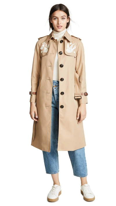 Shop Coach Lace Embroidered Trench Coat In Khaki