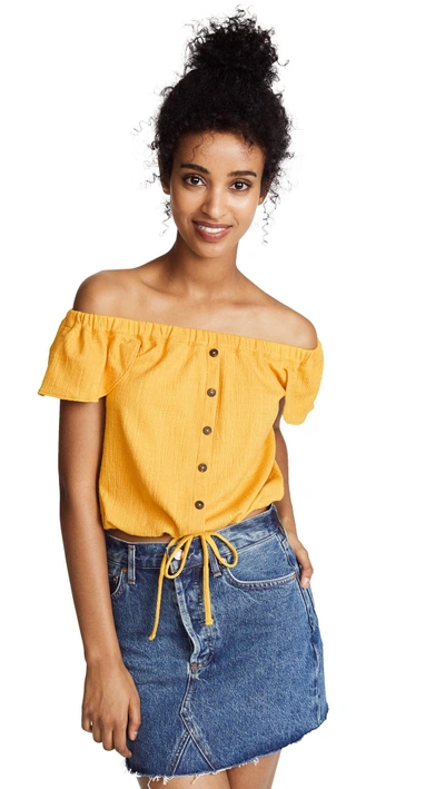 Shop Madewell Texture & Thread Off-the-shoulder Top In Golden Yellow