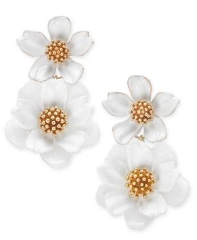 Shop Kate Spade New York Gold-tone Flower Double Drop Earrings In White Multi