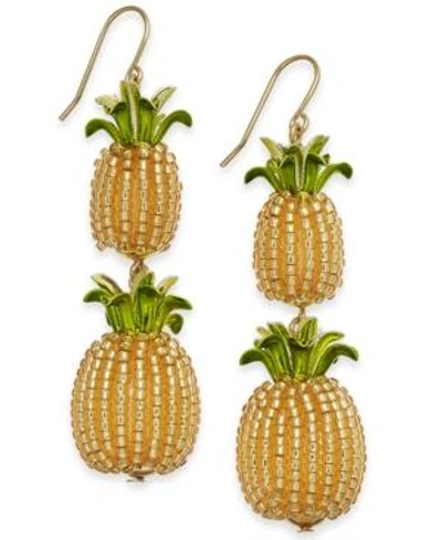 Shop Kate Spade New York Gold-tone Beaded Pineapple Double Drop Earrings In Multi