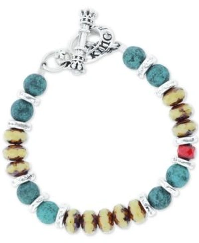 Shop King Baby Men's Ceramic And Glass Bead Bracelet In Sterling Silver