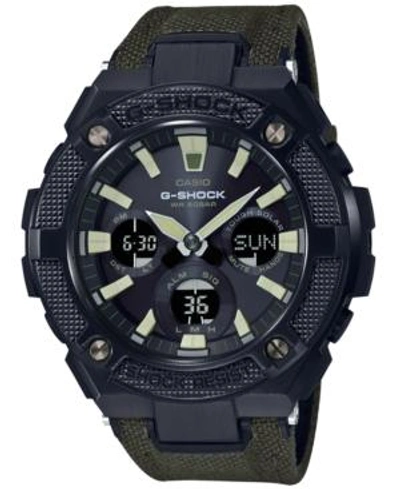 Shop G-shock Men's Solar Analog-digital G-steel Green Cordura Nylon & Leather Strap Watch 52mm In Black