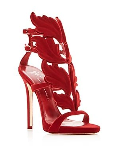 Shop Giuseppe Zanotti Women's Winged Flocked Velvet High-heel Sandals In Fiamma