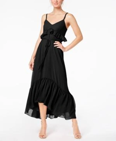 Shop Calvin Klein Ruffled Chiffon Maxi Dress In Black