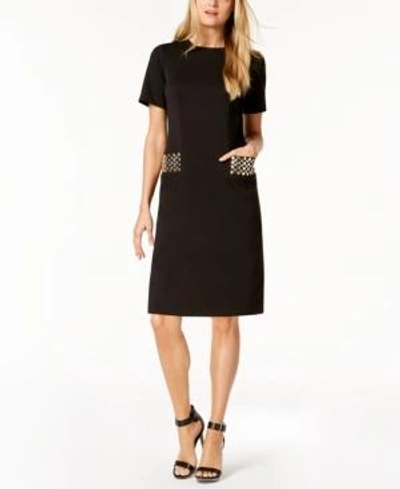 Shop Calvin Klein Studded Sheath Dress In Black