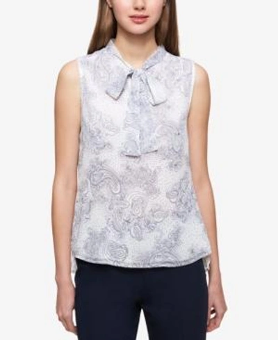 Shop Tommy Hilfiger Paisley-print Tie-neck Shell In Ivrory/midnight