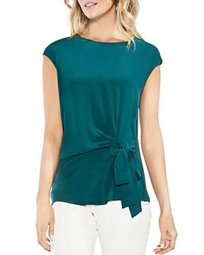 Shop Vince Camuto Mixed Media Tie-front Top In Verdant Green