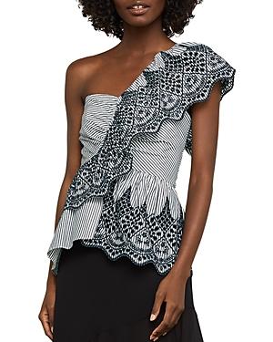 bcbg one shoulder peplum top