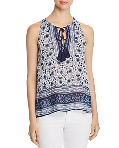 Shop Red Haute Floral Border Print Top In Indigo