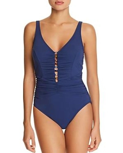 Shop Profile By Gottex Murano V-neck One Piece Swimsuit In Petrol