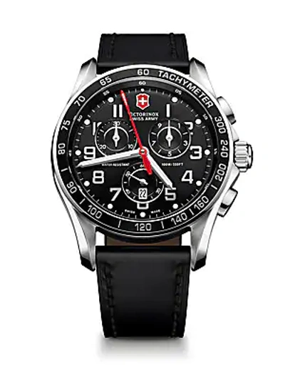 Shop Victorinox Swiss Army Chrono Classic Xls Stainless Steel & Leather Chronograph Strap Watch In Black