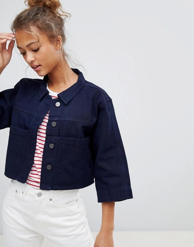 Shop Waven Tak Cropped Denim Shirt - Navy