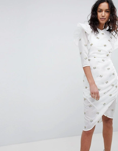 Shop Elliatt Structured Embroidered Dress - White