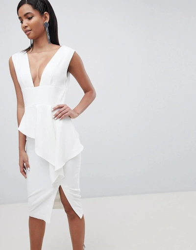 Shop Lavish Alice Asymmetric Plunge Front Midi Dress - White