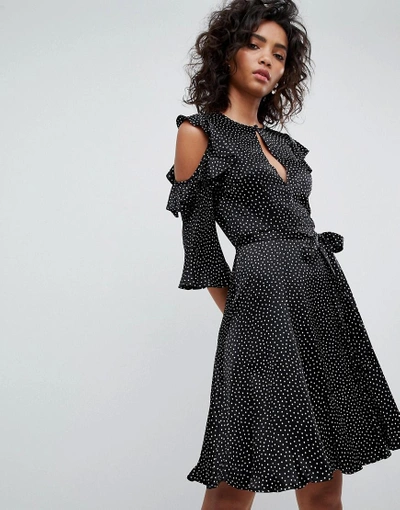 Shop Ghost Cold Shoulder Dress With Frill Detail - Black
