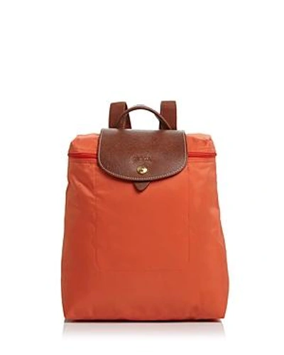 Shop Longchamp Le Pliage Nylon Backpack In Orange/gold