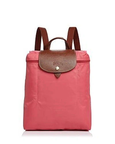 Shop Longchamp Le Pliage Nylon Backpack In Flower Pink/gold