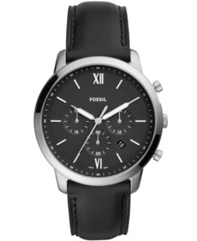 Shop Fossil Men's Neutra Chronograph Black Leather Strap Watch 44mm In Silver