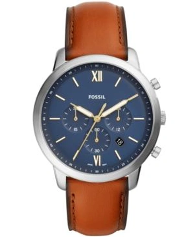 Shop Fossil Men's Neutra Chronograph Brown Leather Strap Watch 44mm In Silver