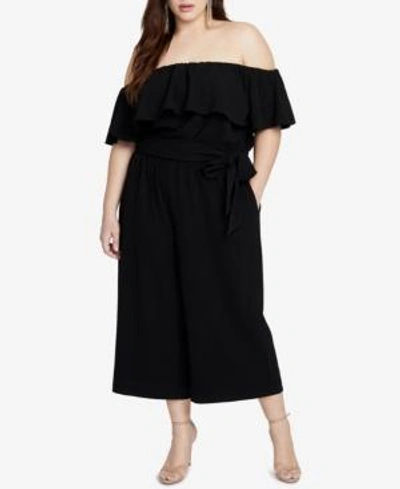 Shop Rachel Rachel Roy Trendy Plus Size Off-the-shoulder Jumpsuit In Black