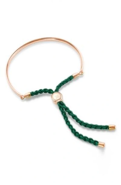 Shop Monica Vinader Fiji Friendship Bracelet In Green/ Rose Gold